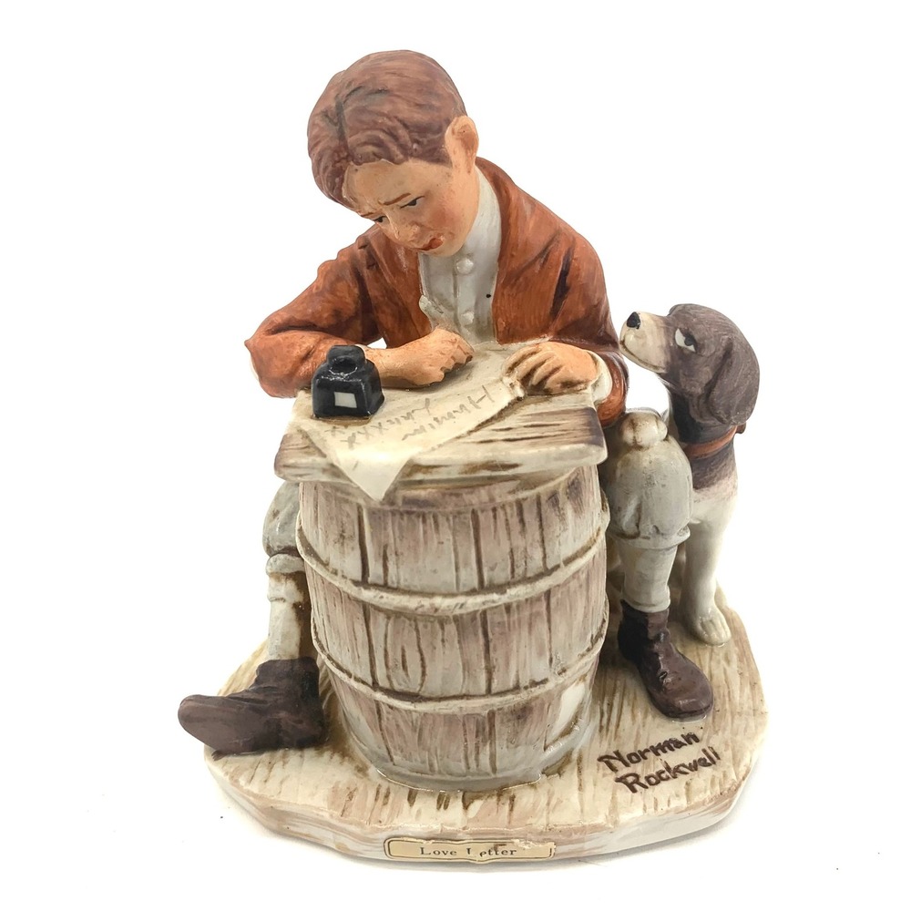 Norman Rockwell‎ Love Letter Figurine Boy Dog Writing Desk Barrel Grossman 1973
